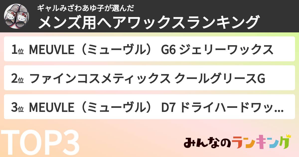 ギャルみざわあゆ子さんの「メンズ用へアワックスランキング」