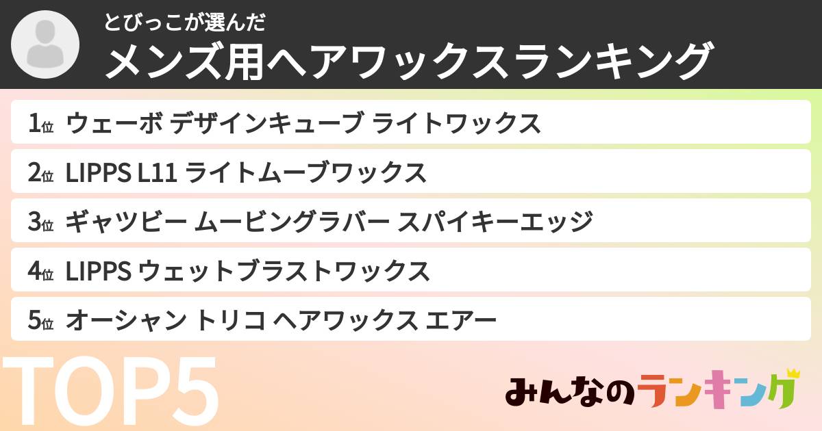 とびっこさんの「メンズ用へアワックスランキング」