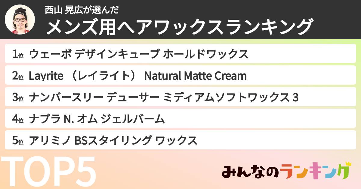西山 晃広さんの「メンズ用へアワックスランキング」