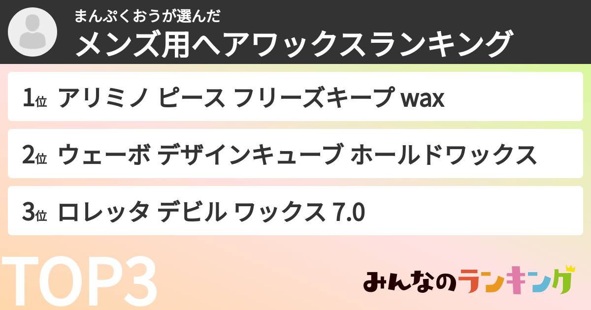 まんぷくおうさんの「メンズ用へアワックスランキング」