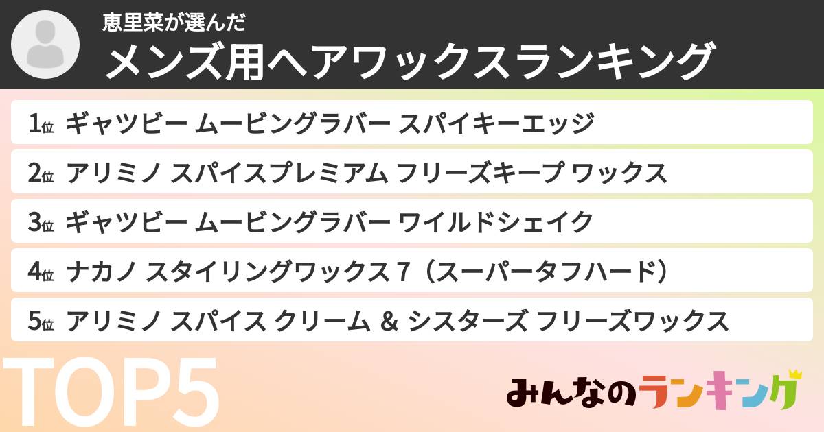 恵里菜さんの「メンズ用へアワックスランキング」