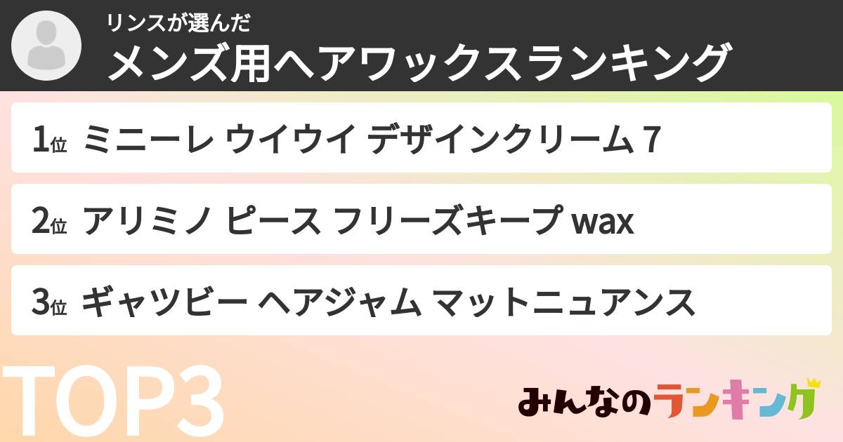 リンスさんの「メンズ用へアワックスランキング」