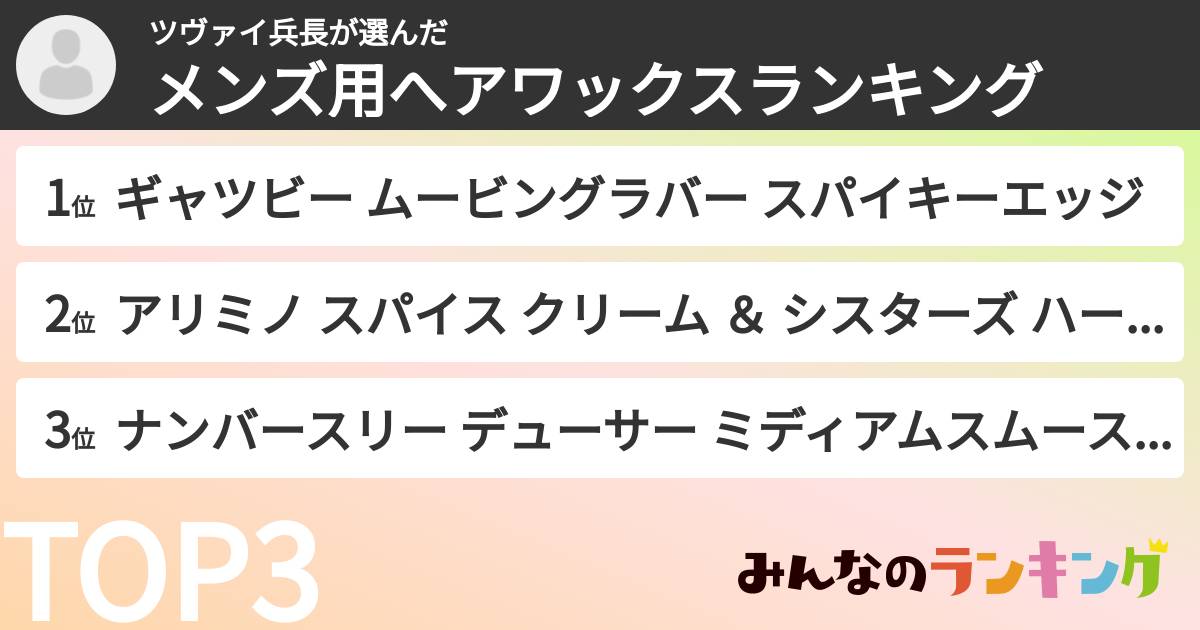ツヴァイ兵長さんの「メンズ用へアワックスランキング」
