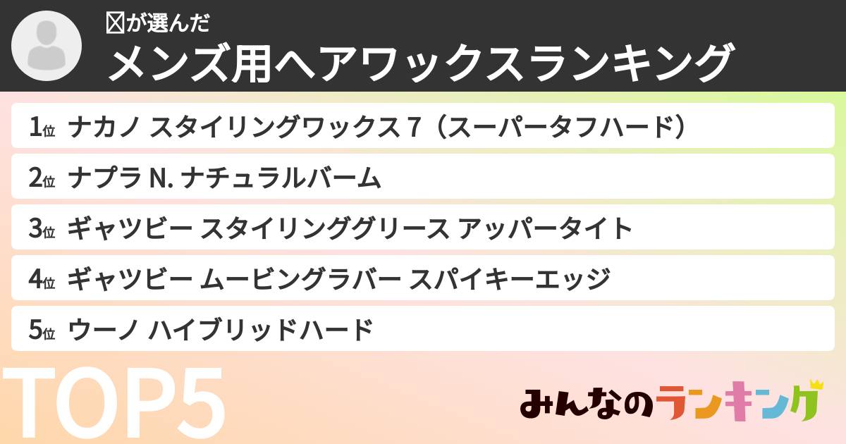 ☺さんの「メンズ用へアワックスランキング」