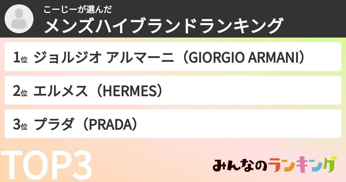 こーじーさんの「メンズハイブランドランキング」
