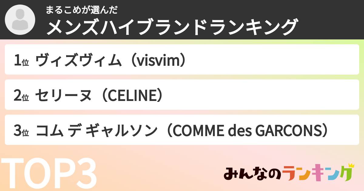 まるこめさんの「メンズハイブランドランキング」