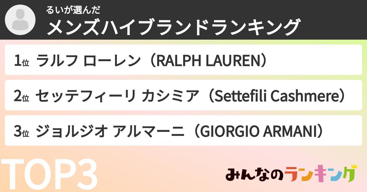 るいさんの「メンズハイブランドランキング」