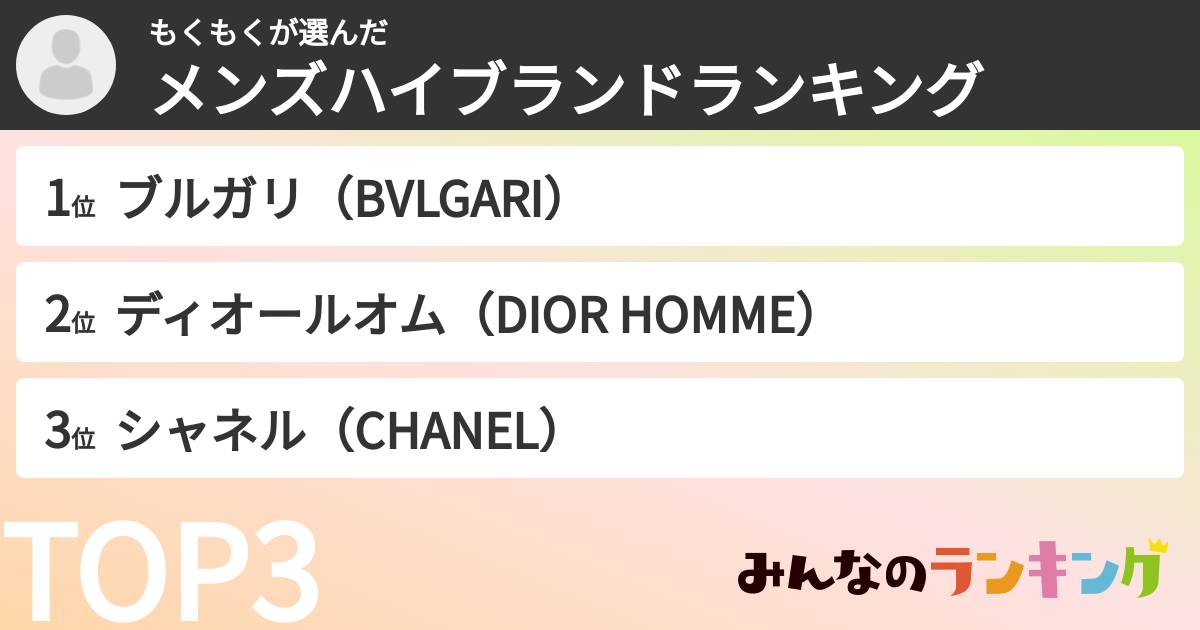 もくもくさんの「メンズハイブランドランキング」