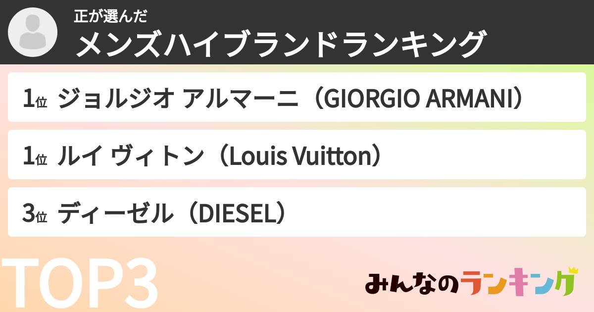 正さんの「メンズハイブランドランキング」