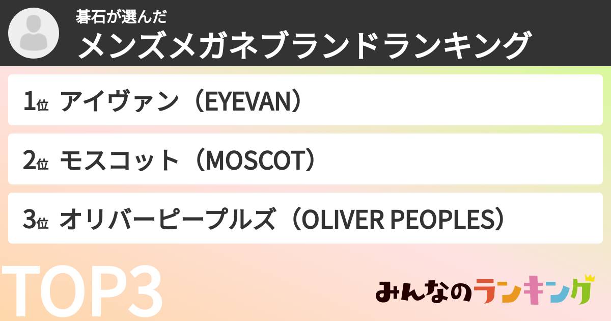 碁石さんの「メンズメガネブランドランキング」