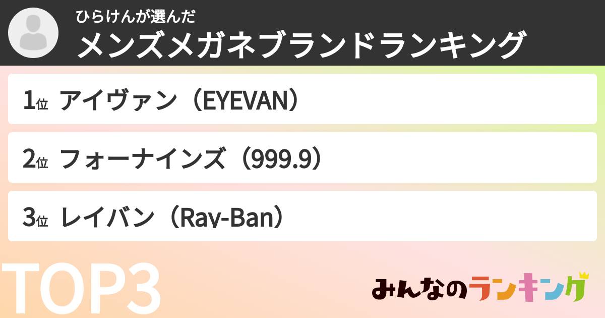 ひらけんさんの「メンズメガネブランドランキング」