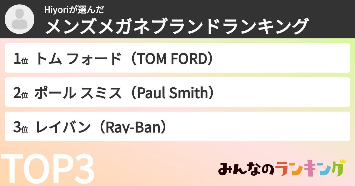 Hiyoriさんの「メンズメガネブランドランキング」