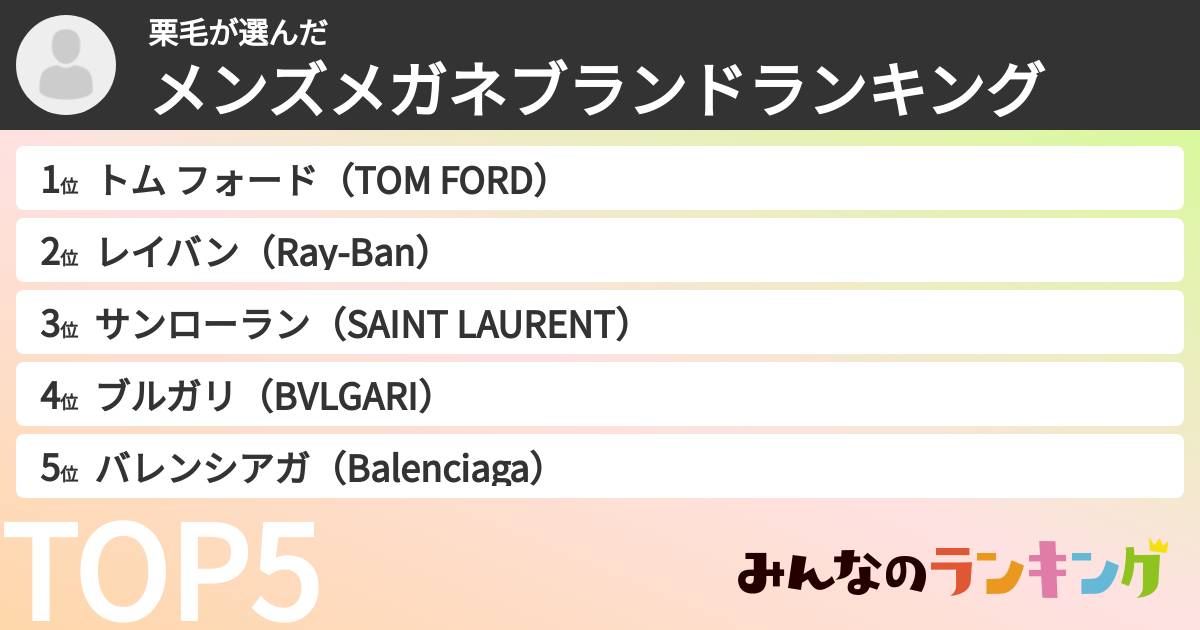 栗毛さんの「メンズメガネブランドランキング」