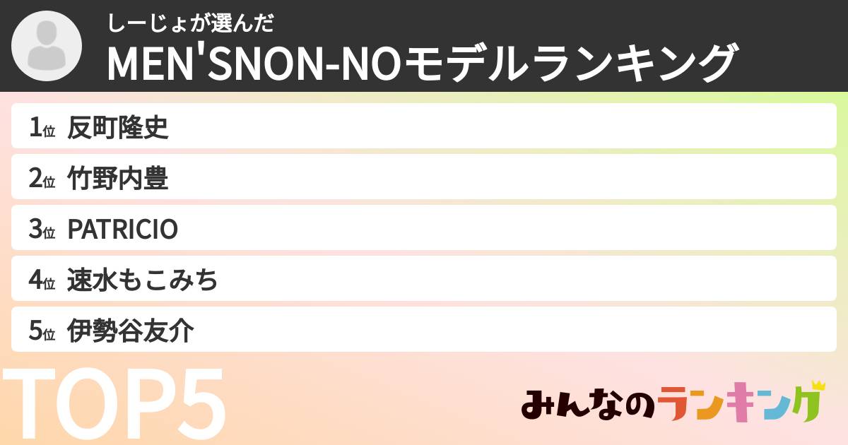 しーじょさんの「MEN'SNON-NOモデルランキング」