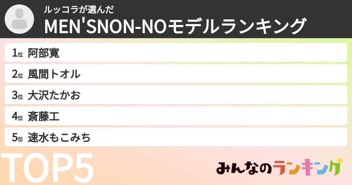 ルッコラさんの「MEN'SNON-NOモデルランキング」