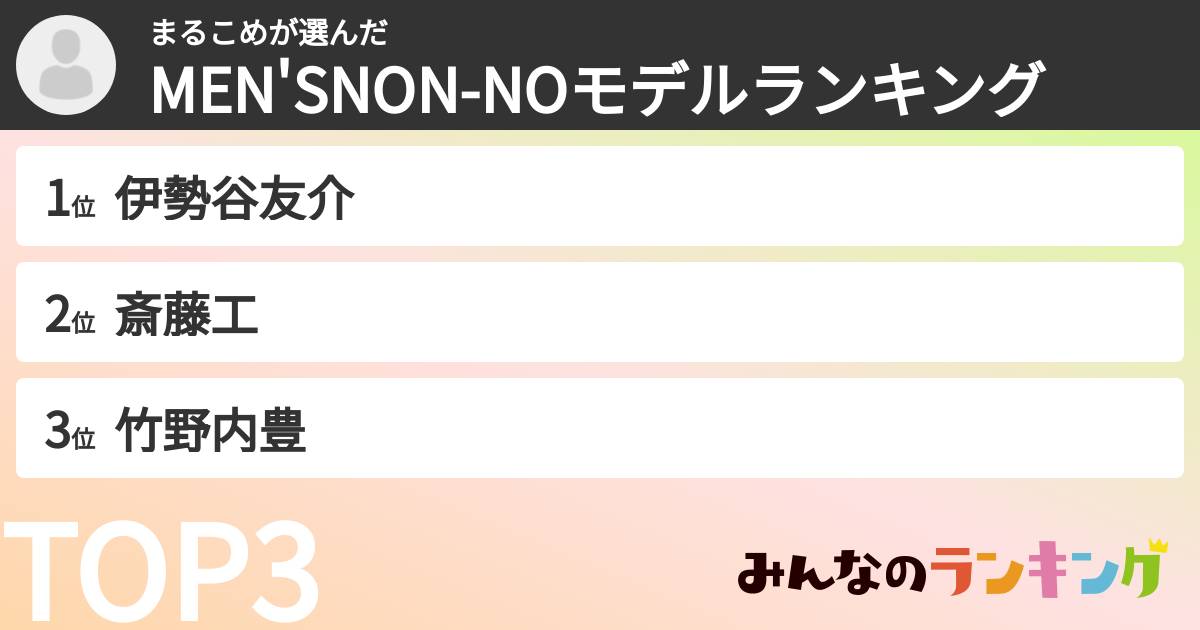 まるこめさんの「MEN'SNON-NOモデルランキング」