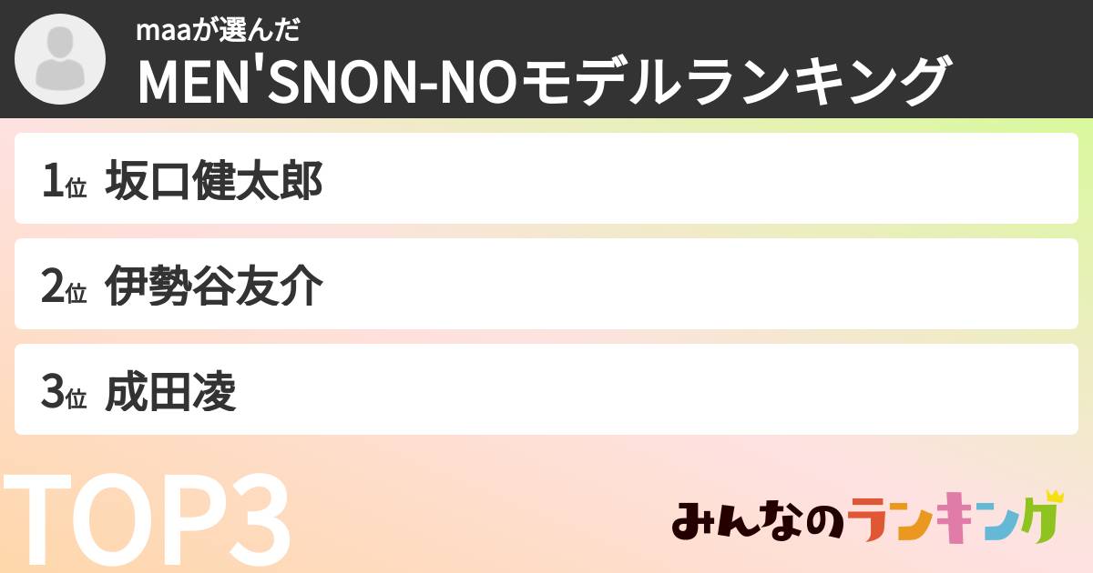 maaさんの「MEN'SNON-NOモデルランキング」