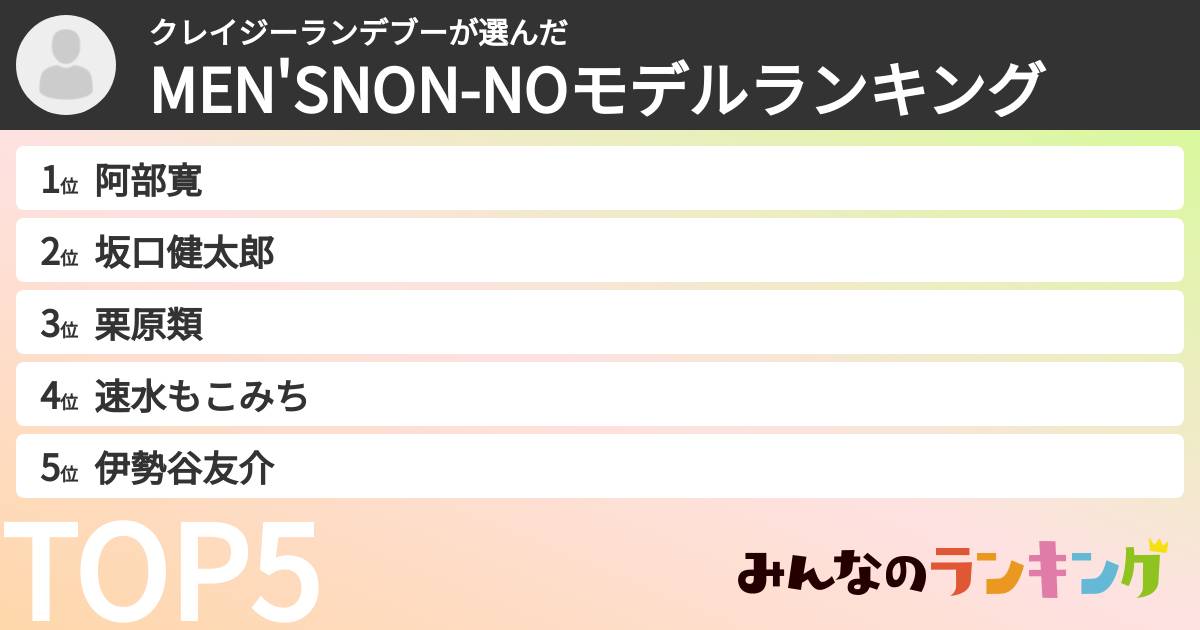 クレイジーランデブーさんの「MEN'SNON-NOモデルランキング」