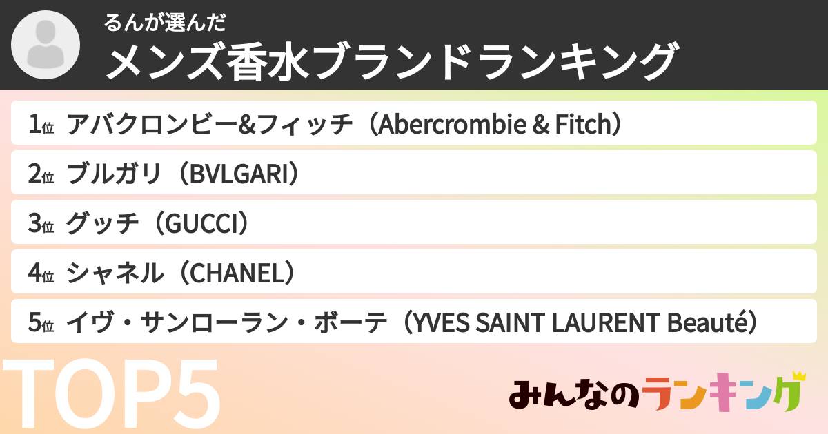 るんさんの「メンズ香水ブランドランキング」