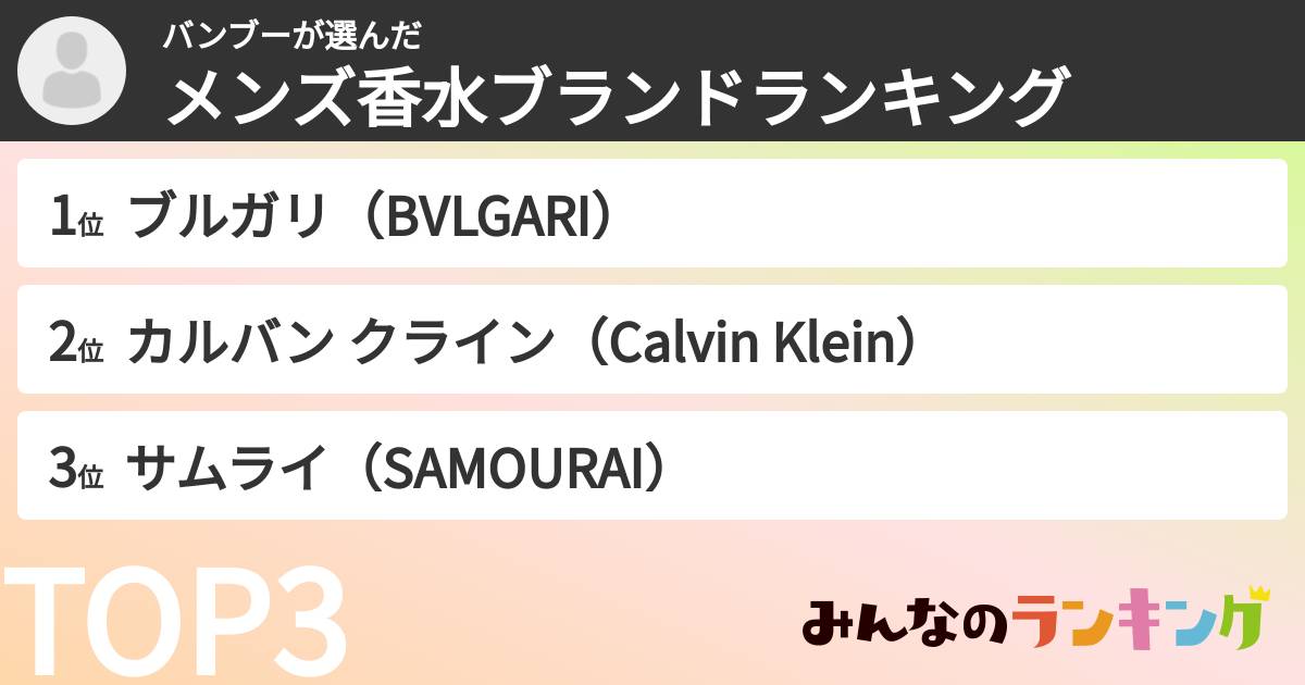 バンブーさんの「メンズ香水ブランドランキング」