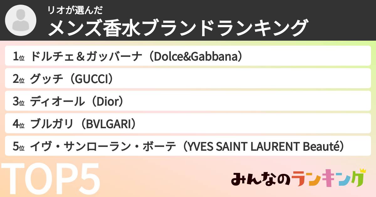 リオさんの「メンズ香水ブランドランキング」