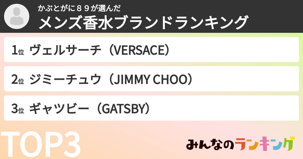 かぶとがに８９さんの「メンズ香水ブランドランキング」