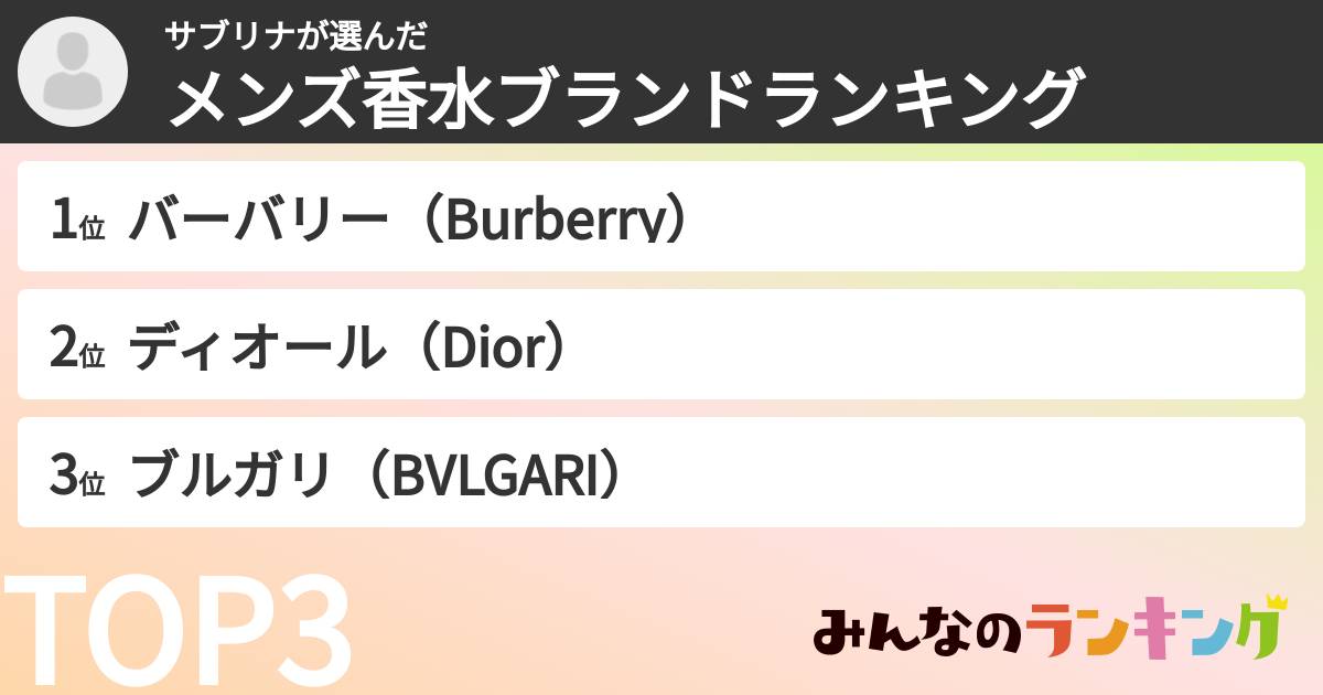 サブリナさんの「メンズ香水ブランドランキング」