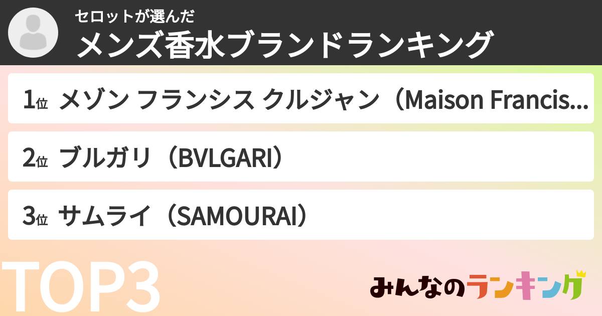 セロットさんの「メンズ香水ブランドランキング」
