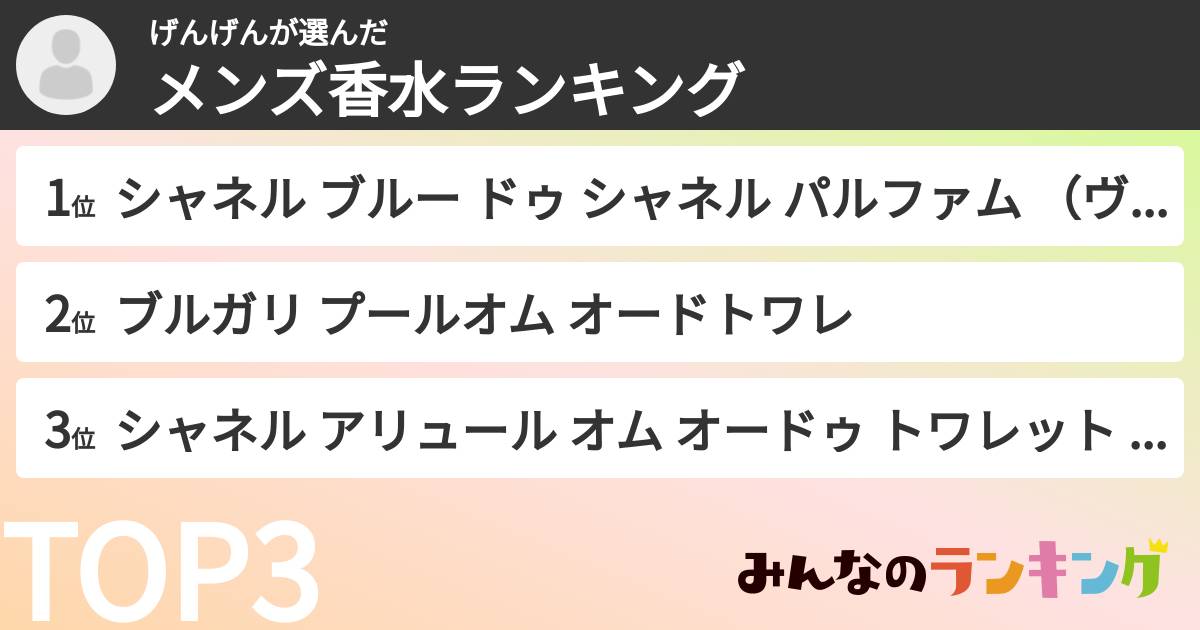 げんげんさんの「メンズ香水ランキング」