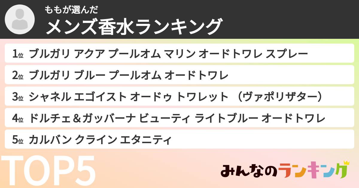 ももさんの「メンズ香水ランキング」