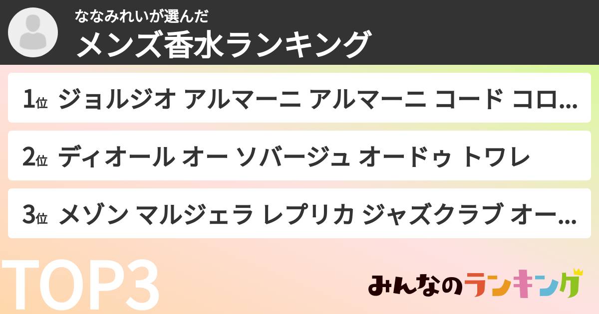 ななみれいさんの「メンズ香水ランキング」
