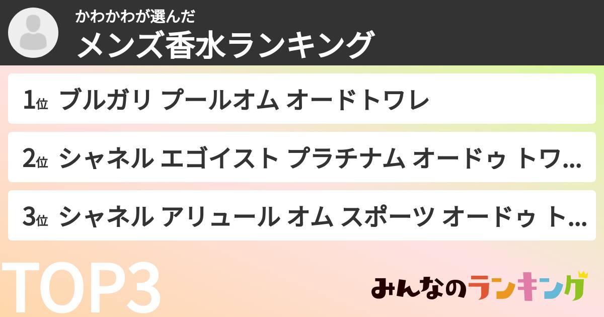 かわかわさんの「メンズ香水ランキング」