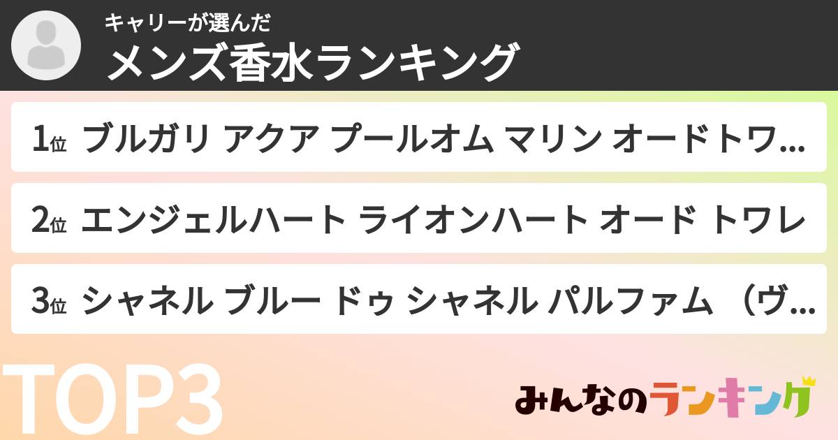 キャリーさんの「メンズ香水ランキング」