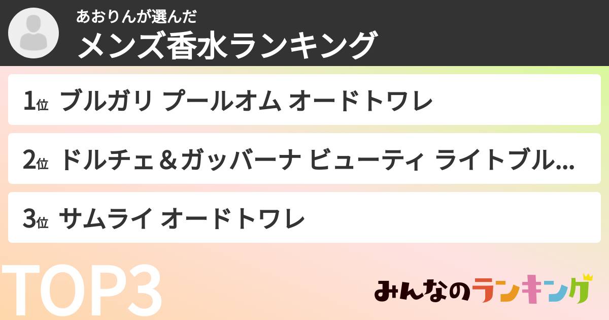 あおりんさんの「メンズ香水ランキング」