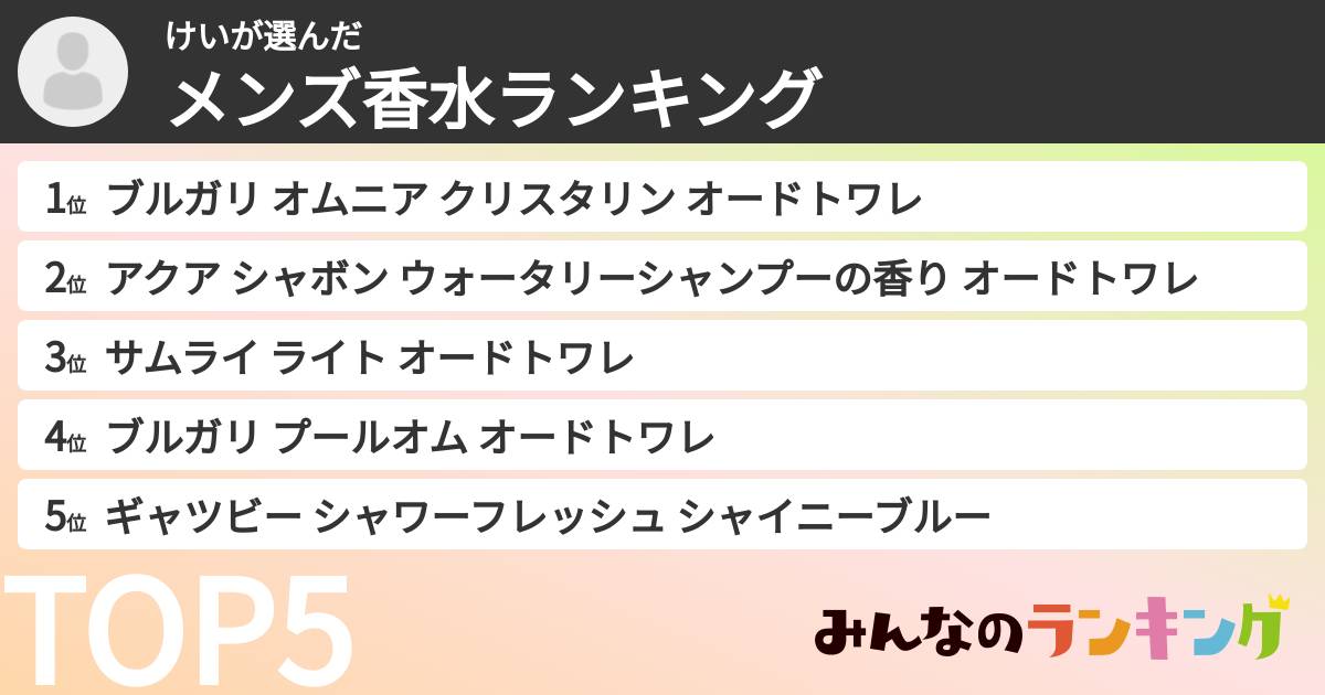 けいさんの「メンズ香水ランキング」