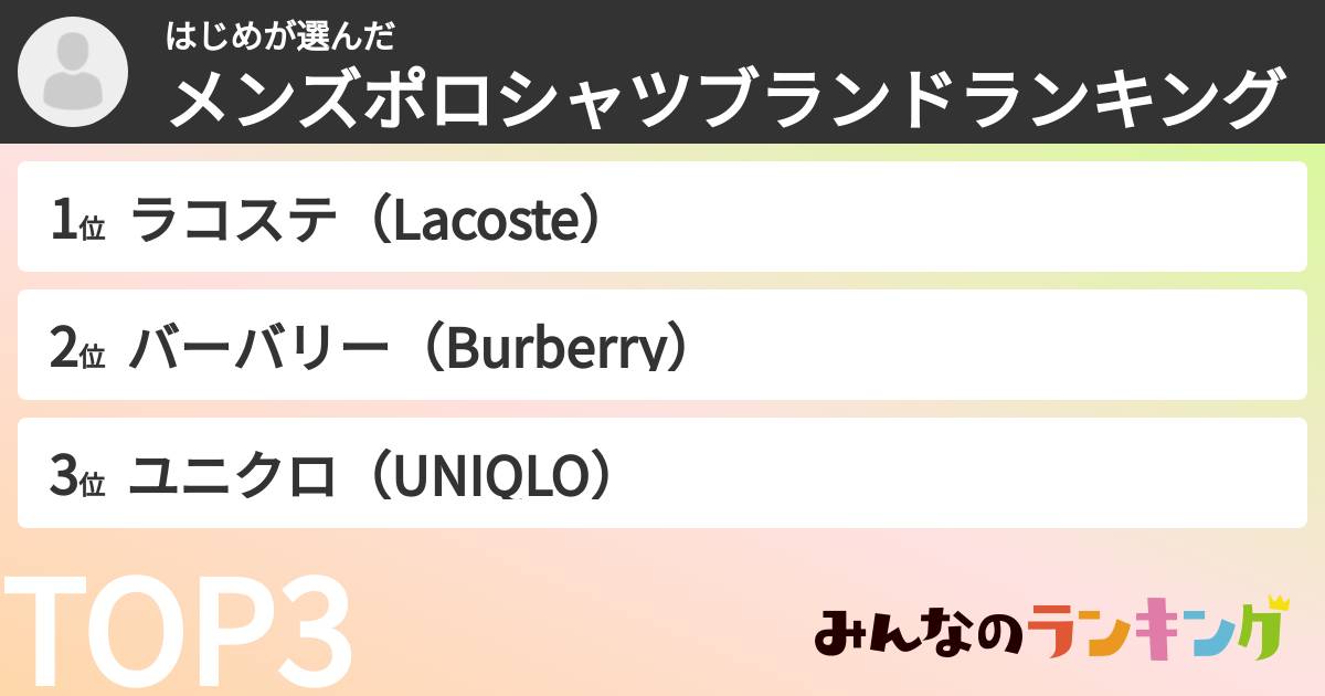はじめさんの「メンズポロシャツブランドランキング」