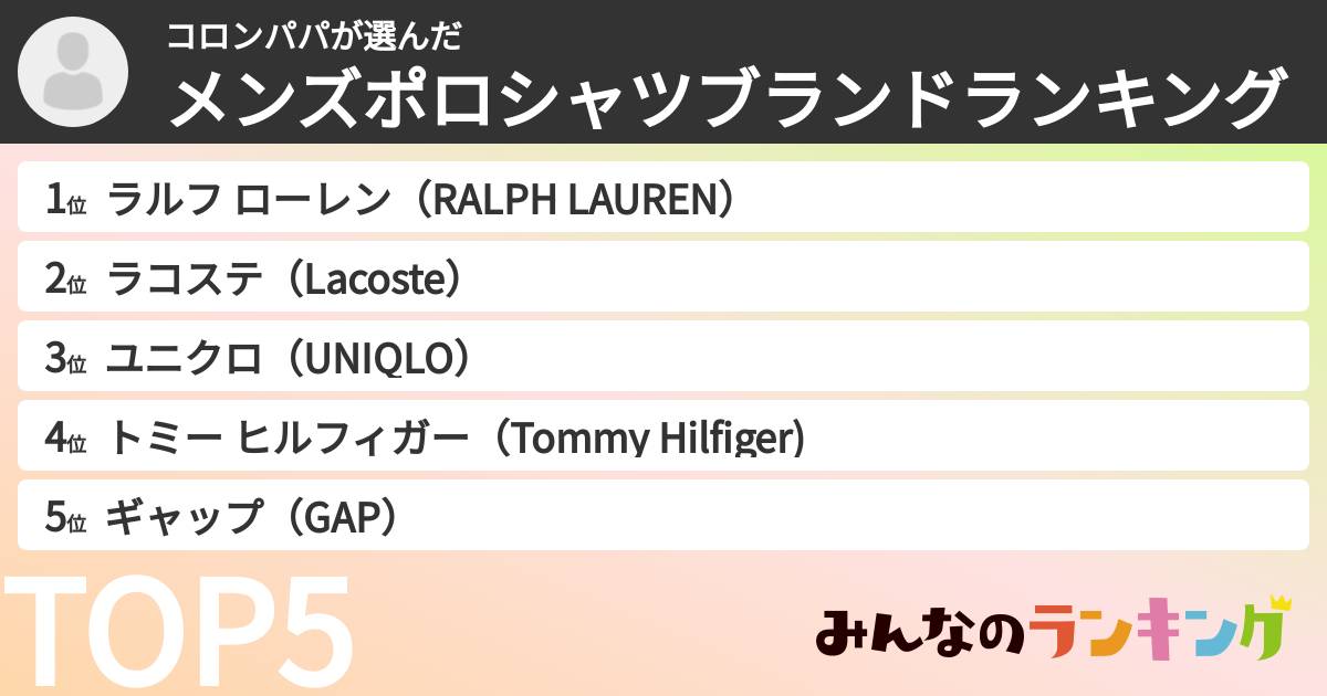 コロンパパさんの「メンズポロシャツブランドランキング」