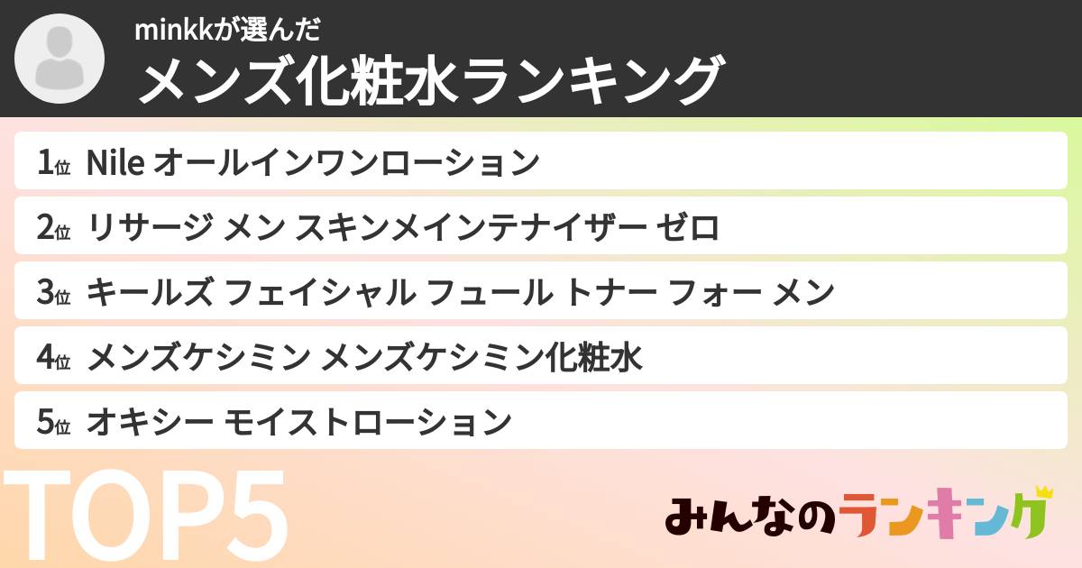 minkkさんの「メンズ化粧水ランキング」