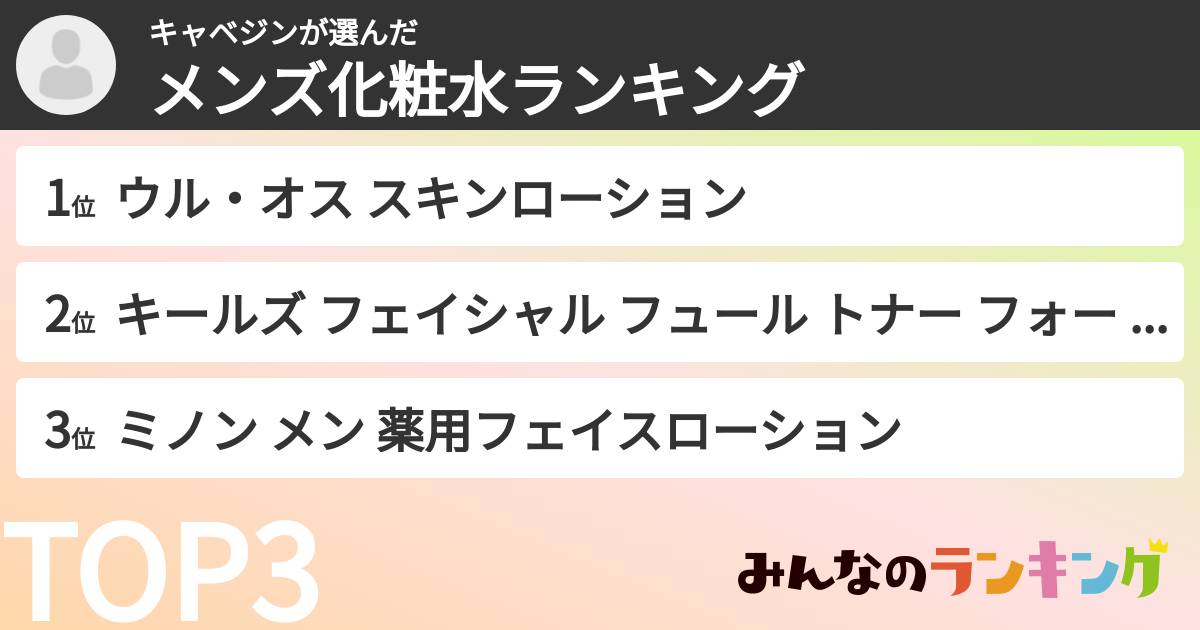 キャベジンさんの「メンズ化粧水ランキング」