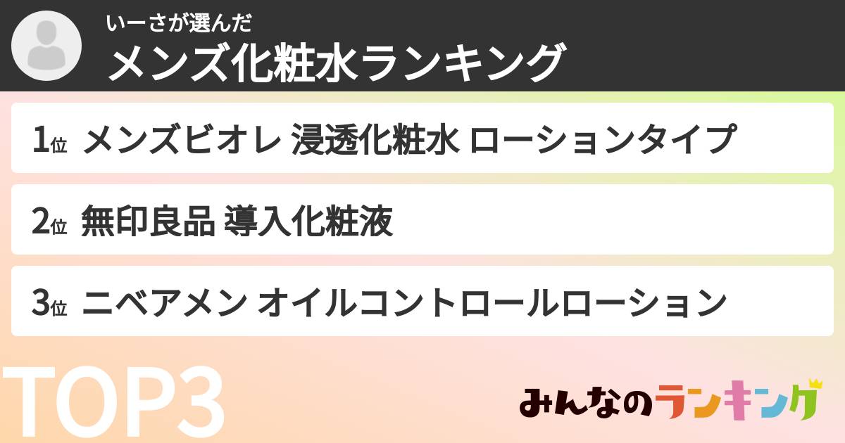 いーささんの「メンズ化粧水ランキング」