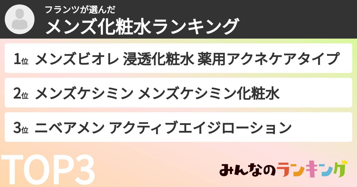 フランツさんの「メンズ化粧水ランキング」