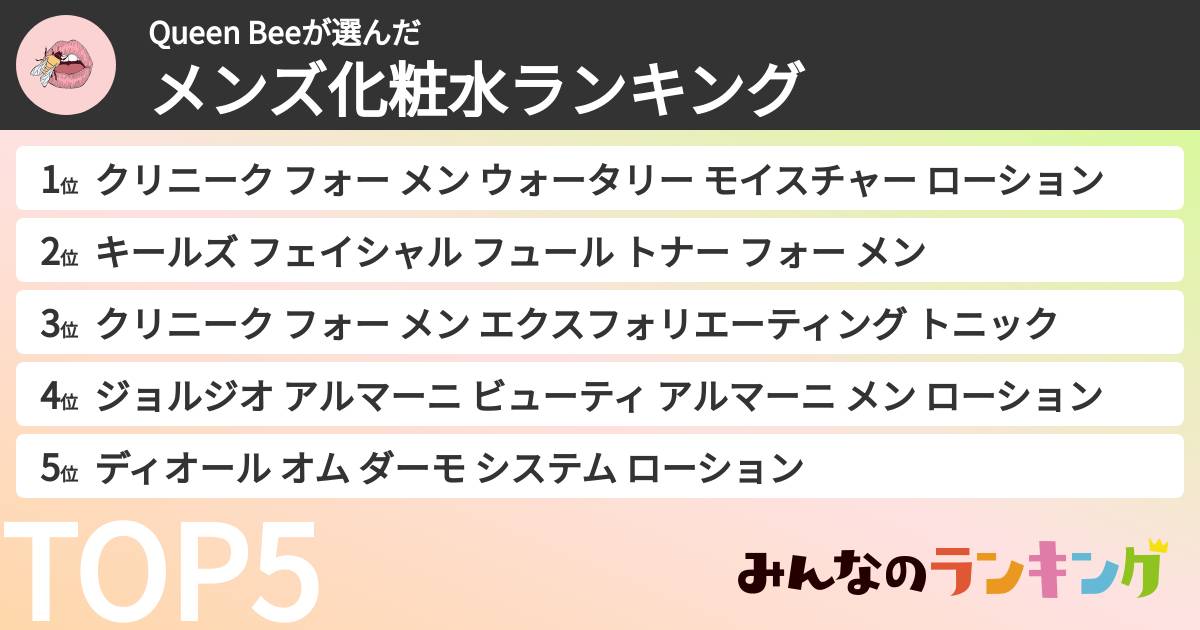 Queen Beeさんの「メンズ化粧水ランキング」