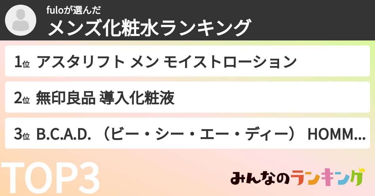 fuloさんの「メンズ化粧水ランキング」