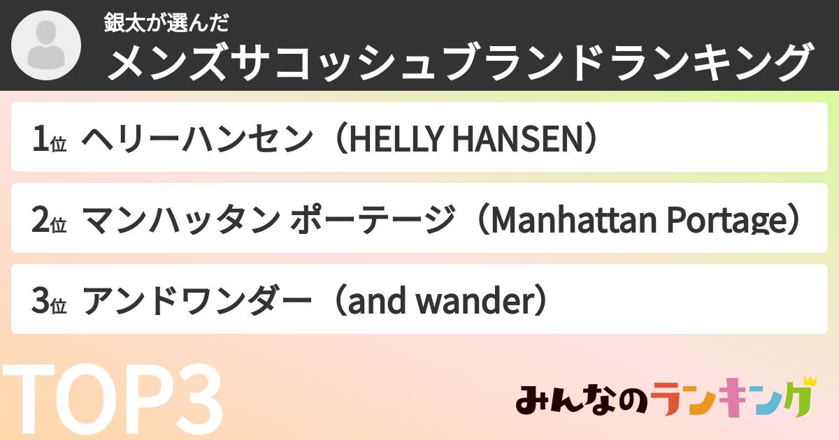 銀太さんの「メンズサコッシュブランドランキング」