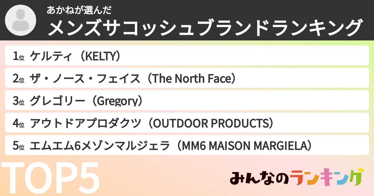 あかねさんの「メンズサコッシュブランドランキング」