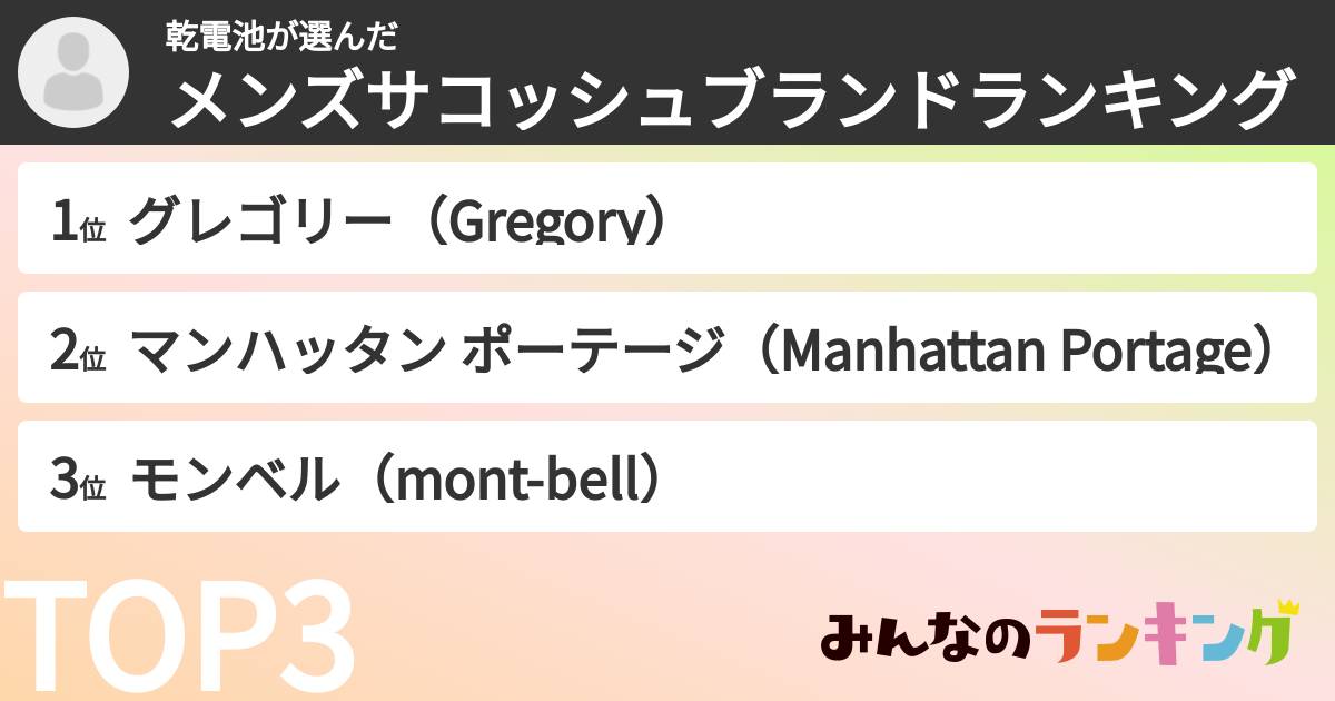 乾電池さんの「メンズサコッシュブランドランキング」
