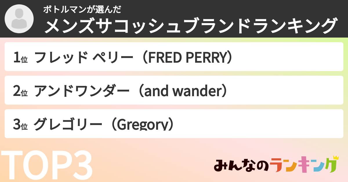 ボトルマンさんの「メンズサコッシュブランドランキング」
