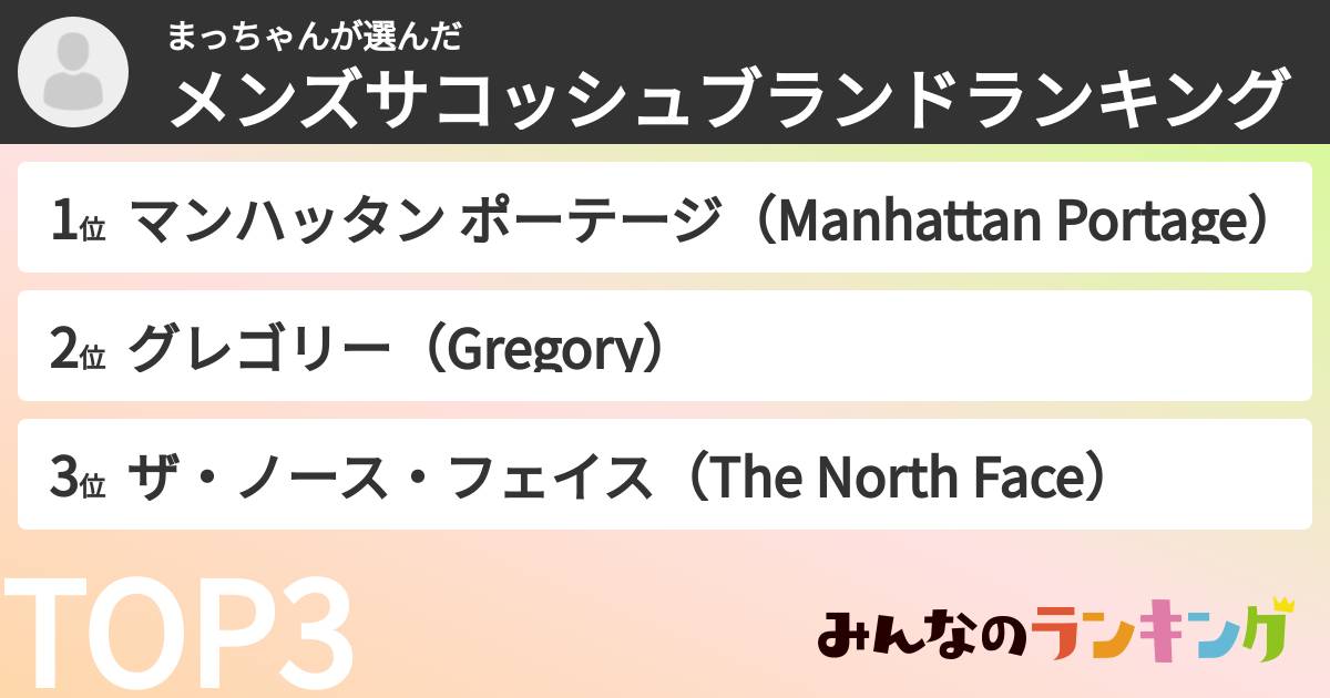 まっちゃんさんの「メンズサコッシュブランドランキング」