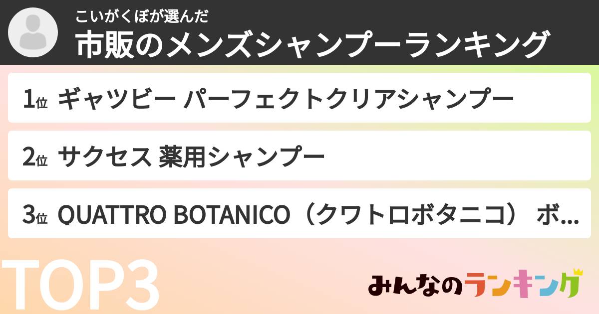 こいがくぼさんの「市販のメンズシャンプーランキング」