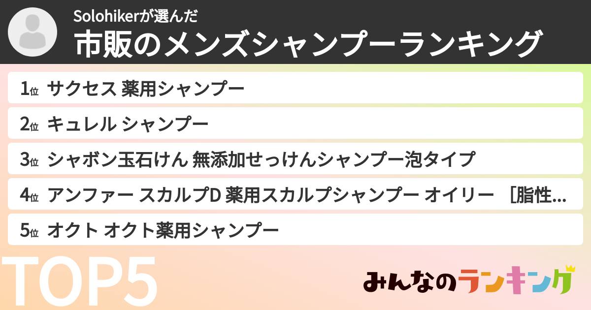 Solohikerさんの「市販のメンズシャンプーランキング」